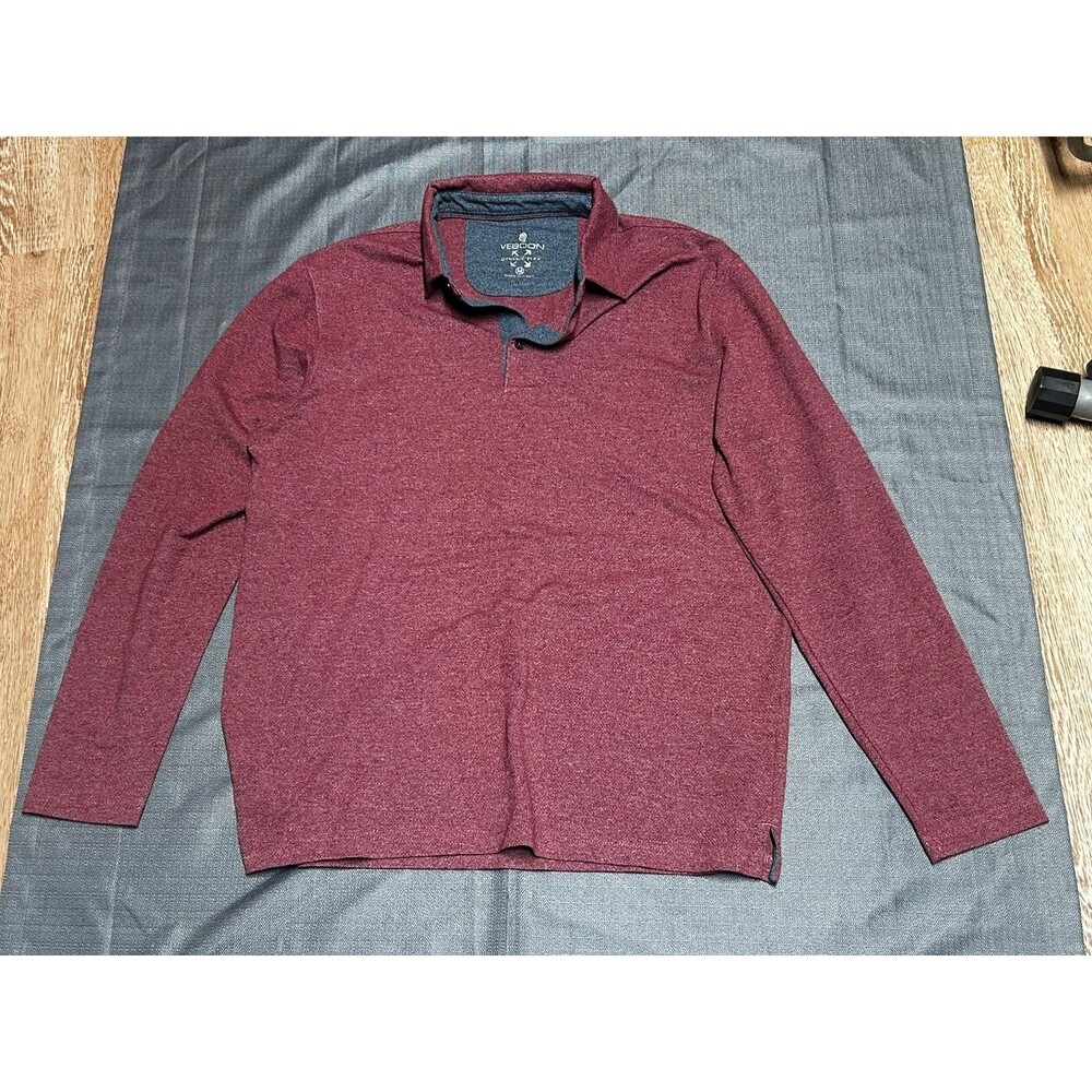 Veboon Cotton Flex Polo Bordeaux  Heather Long Sleeve Mens, Small
